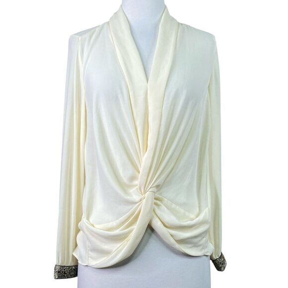Zara Cream Draped Front Blouse Jewel trimmed Size XS - Picture 1 of 8